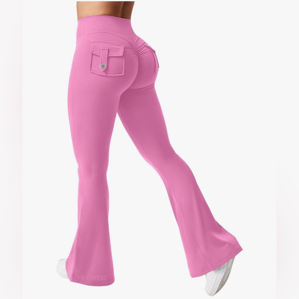 YEOREO Pink Pocket Flared Leggings